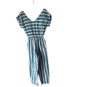 Vintage 70s Buffy’s Choice Striped Cotton‎ Jumpsuit Sz L Tie Back Pockets USA